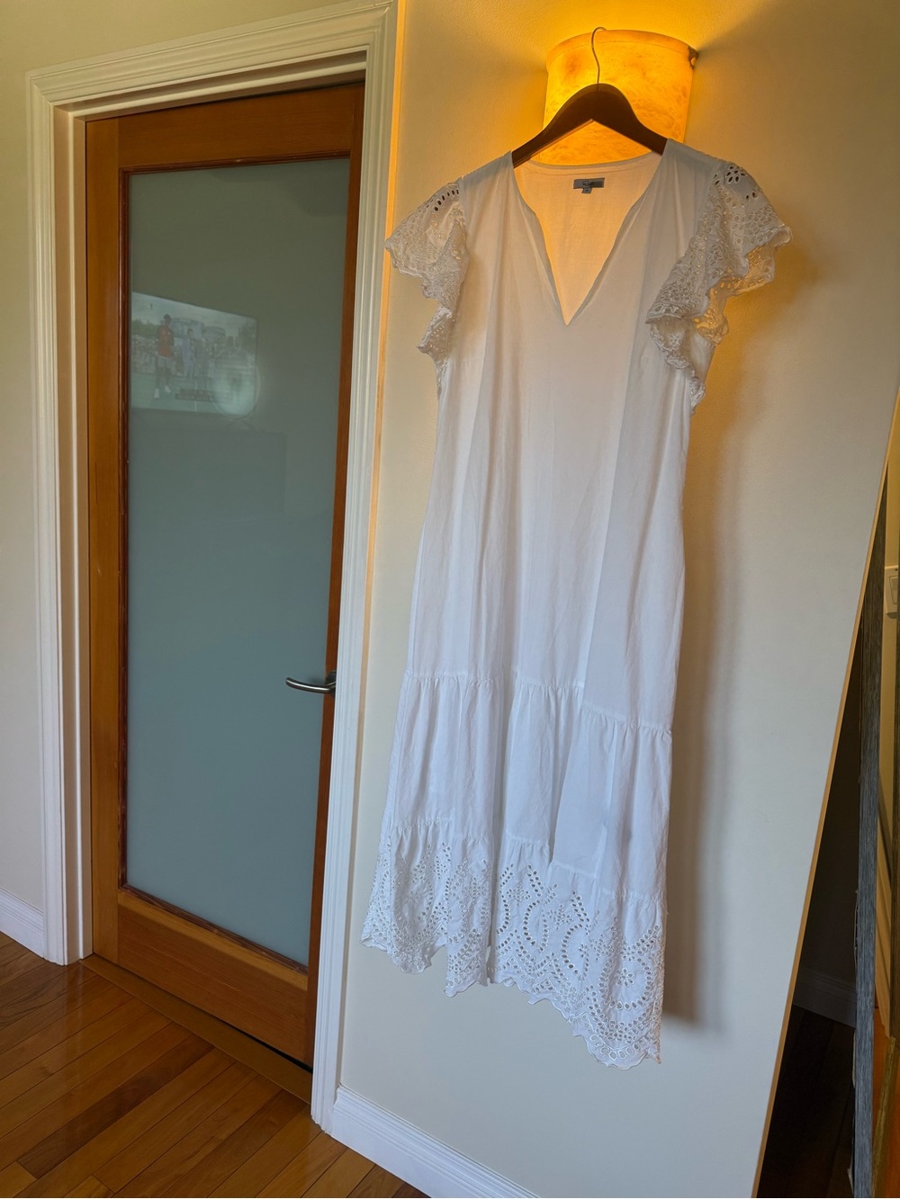 Rails White Eyelet Midi Dress with Flutter Sleeves and V-Neck